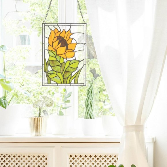 Tiffany Style Stained Glass Window Panel Suncatcher Sunflower Theme 8x11in - Picture 8 of 10